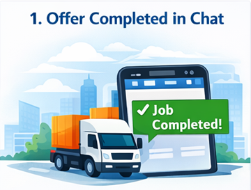 Kuljetustilaus merkitty suoritetuksi ja vahvistettu ExusTransin chat-käyttöliittymässä